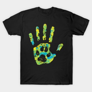 Pet Lovers Paw and Hand Print Splatter Paint T-Shirt